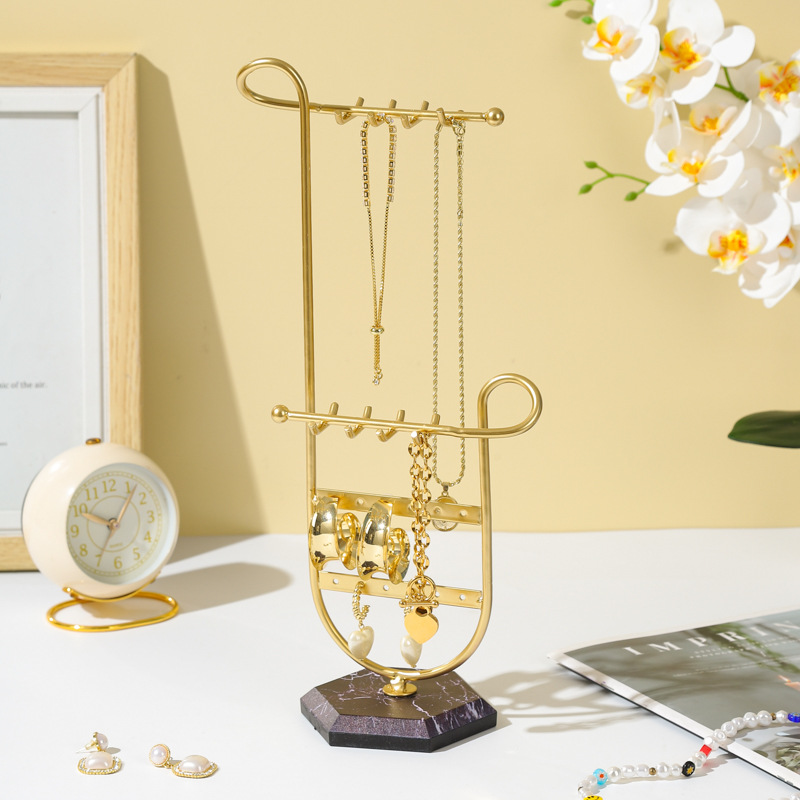 Amazon New Metal Jewelry Rack Fashionable Golden Necklace Bracelet Earrings Storage Rack Ornament Jewelry Display Stand