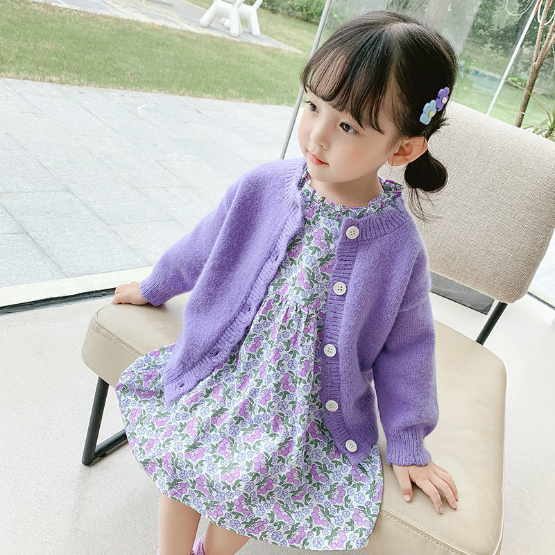 女童新款针织衫毛衣开衫连衣裙1两件套3儿童外套宝宝套装4秋装5岁