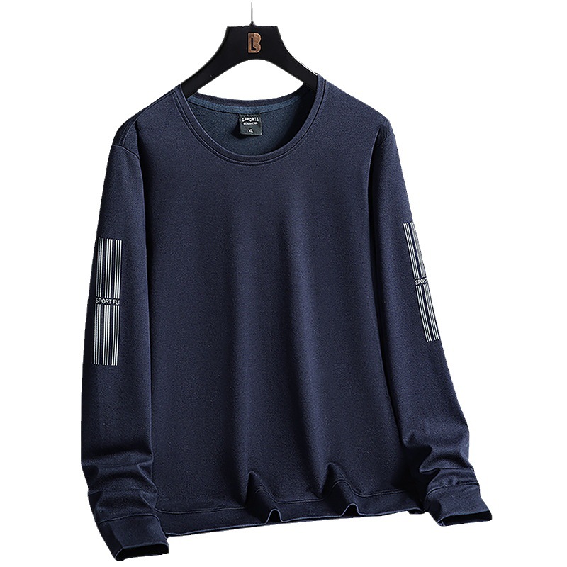 Large Size Sweater Men's Fashion Brand Loose Overweight Man Men's plus-Sized plus-Sized Skin-Friendly Soft Casual Three-Bar Long Sleeve T-shirt