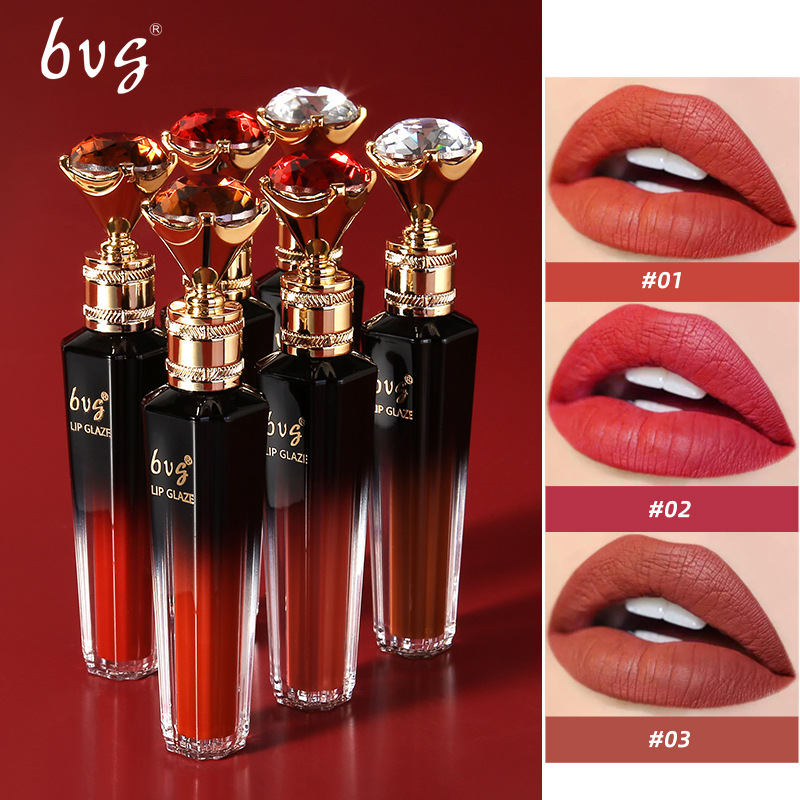 Cross-Border Makeup Bvg Diamond Lip Glaze Set Wholesale Hot Lipstick Nonstick Cup Non-Fading Velvet Fog Lip Gloss