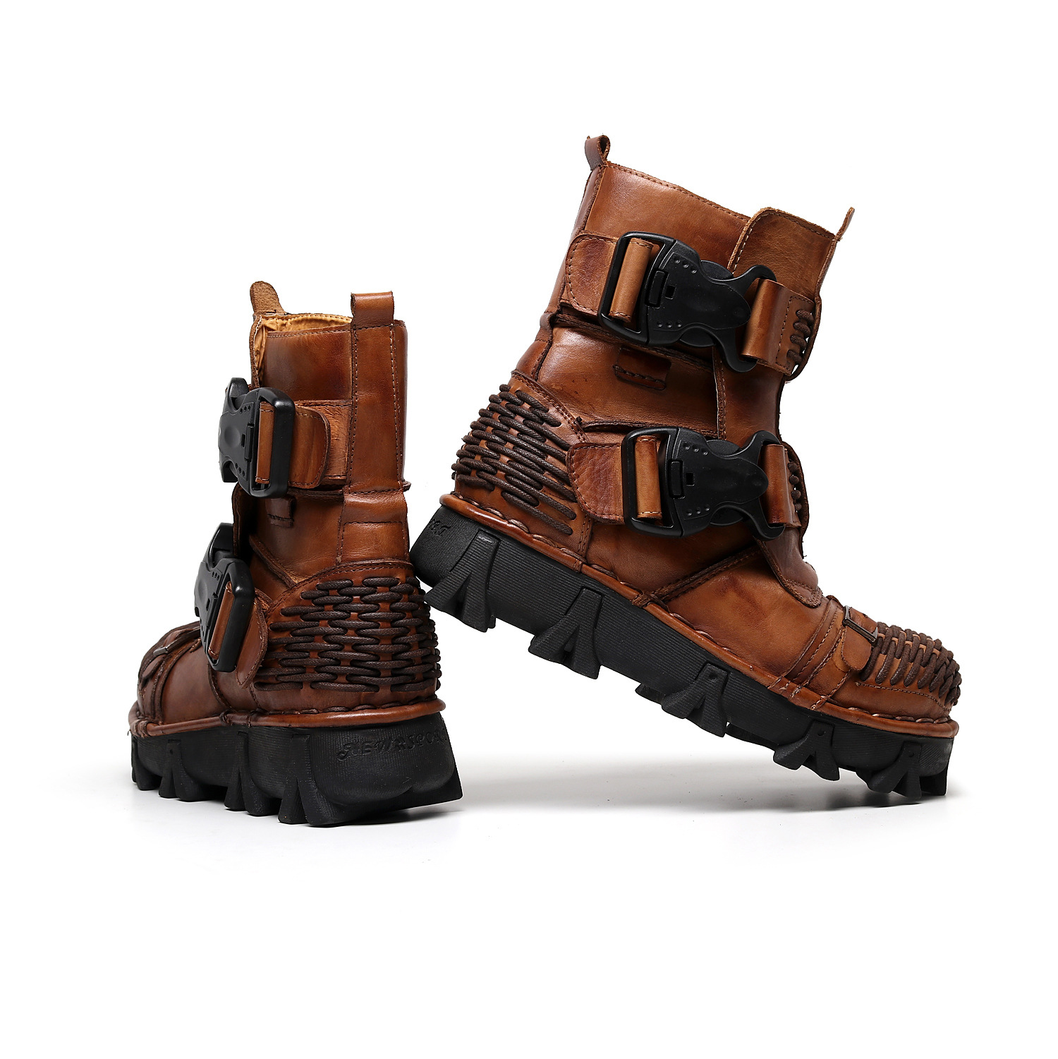 朋克马丁靴男真皮高帮皮靴欧美哈雷机车靴沙漠工装短靴战靴绒