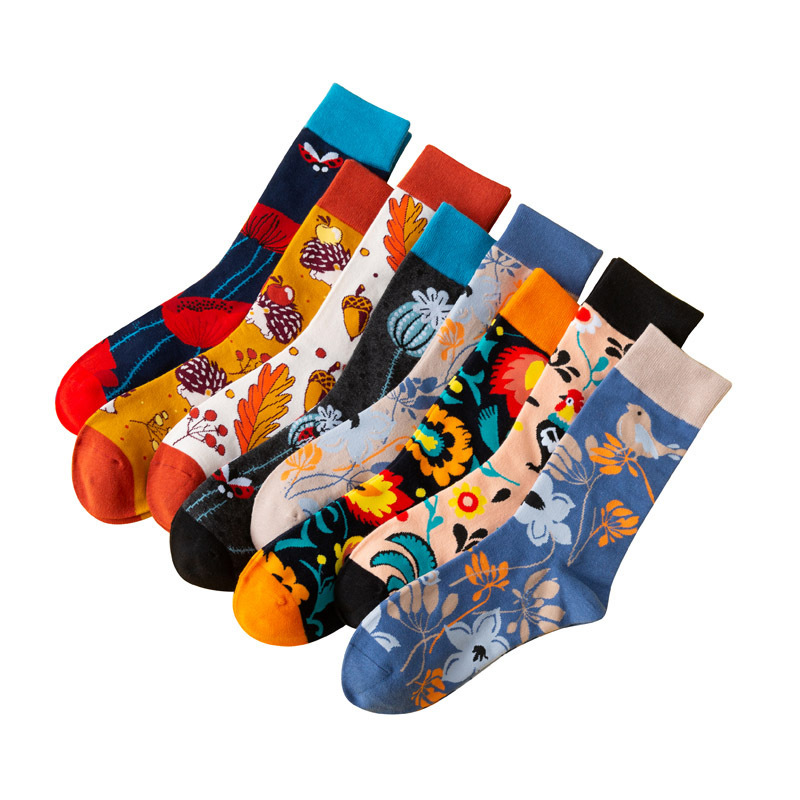 Socks Men's Autumn and Winter New European and American Leisure Trendy Ins Cartoon Jacquard Creative Large Size Cross-Border Middle Tube Cotton Socks