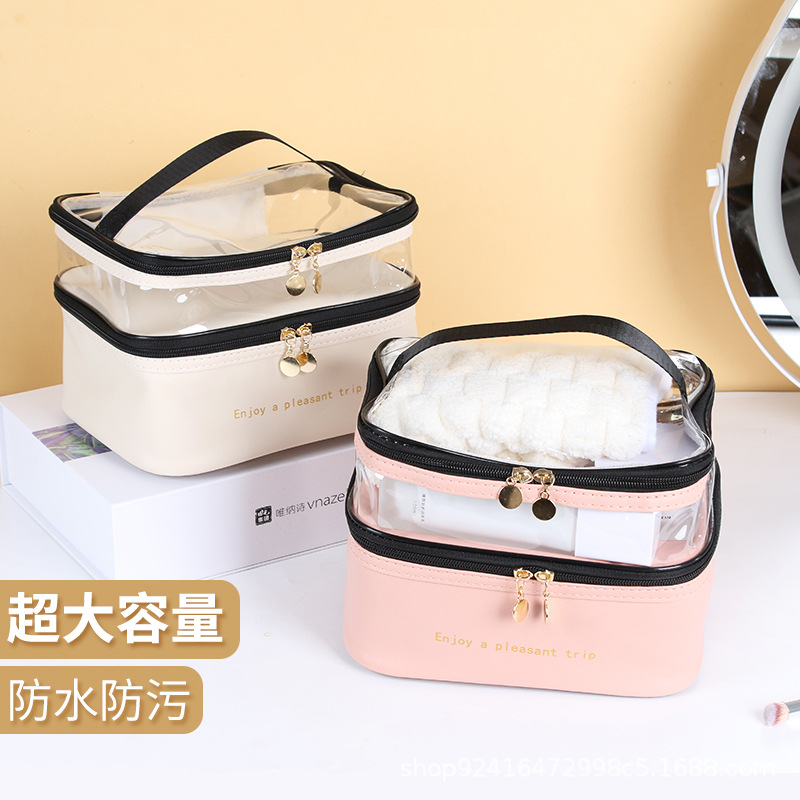 Net Red Cosmetic Bag Large Capacity Women's Portable Cosmetics Storage Bag Travel Skincare Cosmetic Case Transparent Multifunctional