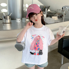 女童T恤2024夏装新款韩版儿童洋气卡通印花短袖宝宝打底衫潮