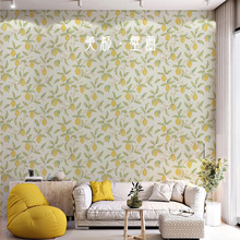北欧复古花纹壁纸柠檬花卉电视背景墙纸美式高端墙布卧室碎花壁画