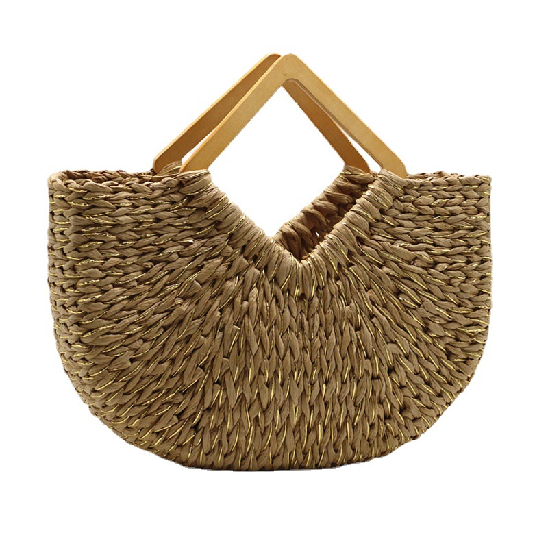 New Portable Straw-Weaved Bag Gold Wire Woven Bag Fashion Big Bag Large Capacity