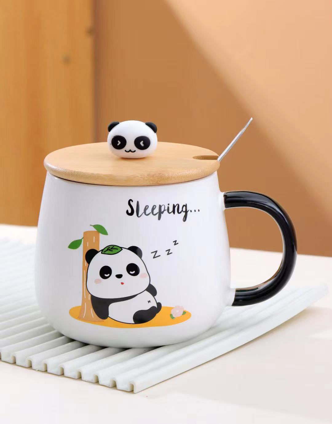 新品立体熊猫陶瓷马克杯 大容量水杯实用礼品咖啡杯印字员工福利