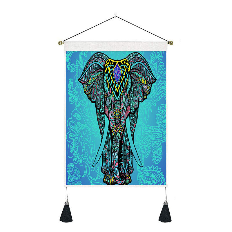 房间装饰挂画印度七彩大象系列挂布墙布背景布客厅装饰画床头挂毯