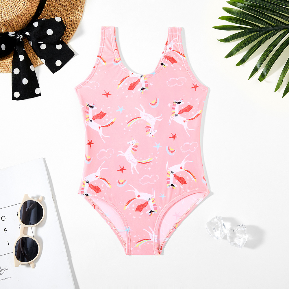 Children's Swimsuit Foreign Trade Children's Swimsuit Cartoon Pegasus Girl's One-Piece Swimming Suit