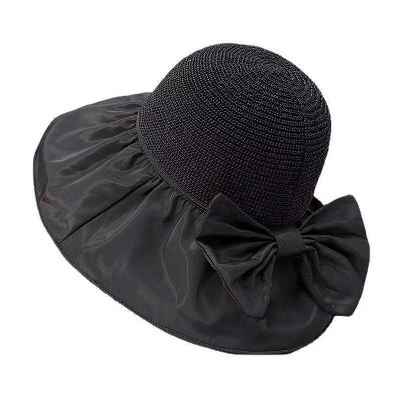 Face Cover Sun-Proof Vinyl Sun Girl's Cap Bowknot Storage UV Protection Big Brim Breathable Sun Hat Summer Women