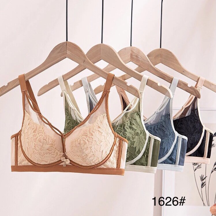 1626#红豆杉撞色蕾丝温感杯中厚ab杯内衣聚拢三排扣文胸尾货批发