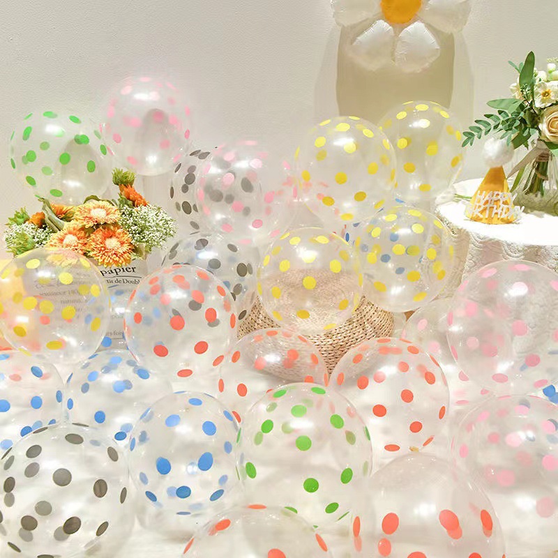 Bounce Ball Party Printing Polka Dot Balloon Birthday Decoration Colorful Transparent Rubber Balloons Layout Children's Birthday