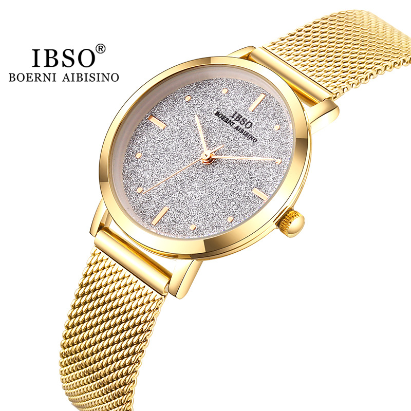 Ibso Fashion Women's Quartz Watch Ultra-Thin Stainless Steel Mesh Belt Quartz Clock Women's Accessories Watch