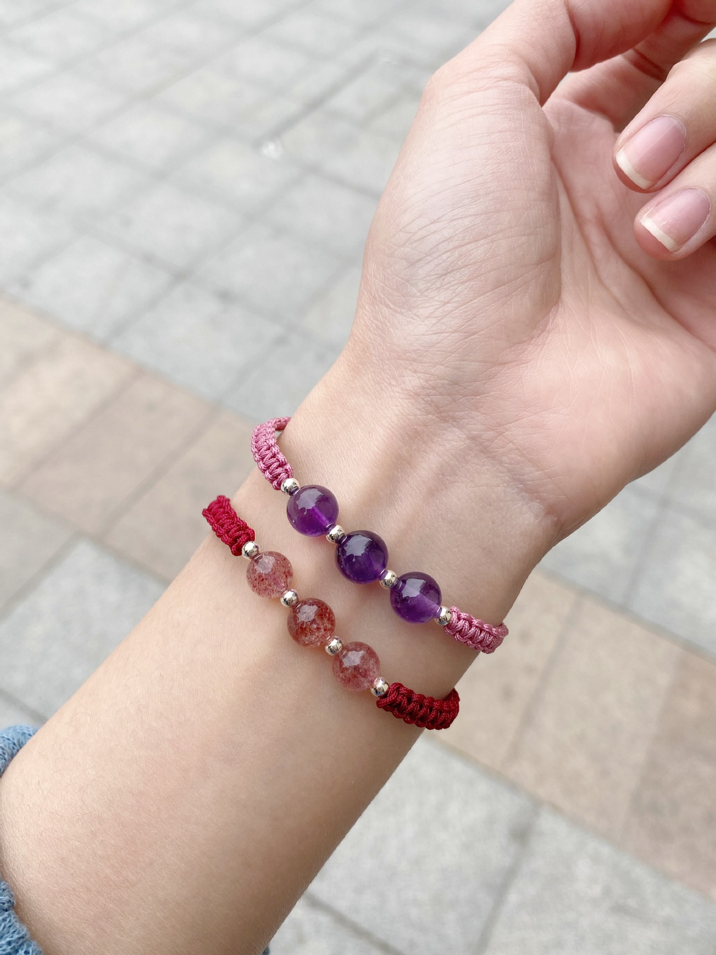 福利引流 手工编绳手链天然水晶草莓晶紫水晶单珠手串 礼物代发