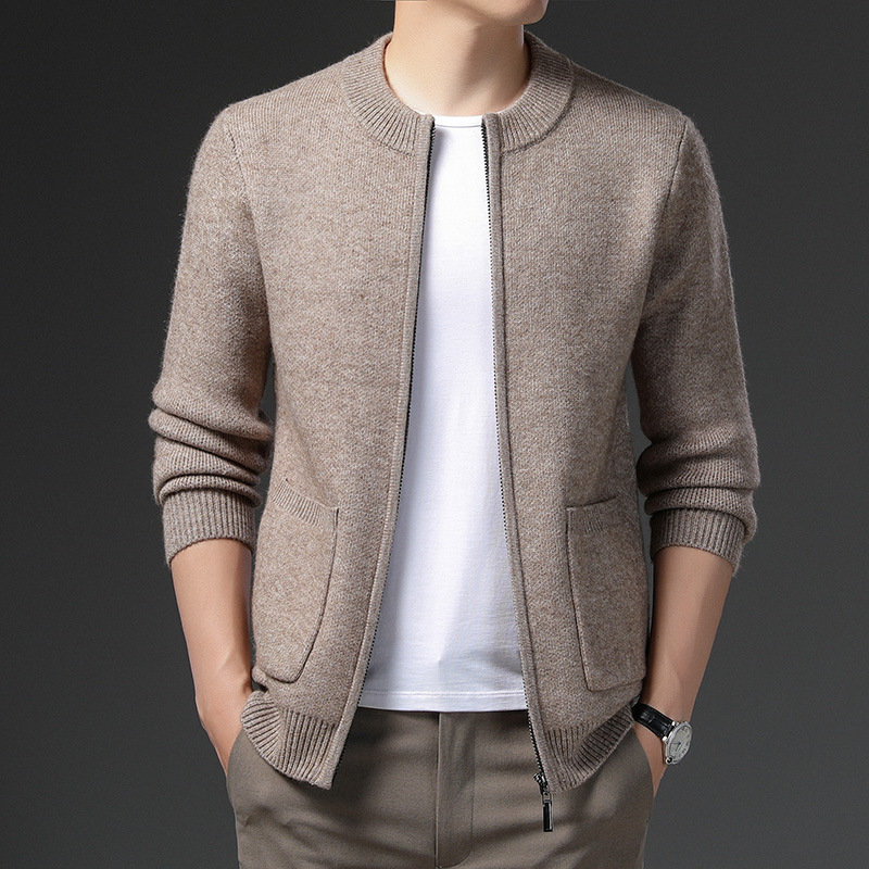 鄂尔多斯市春秋新款针织开衫中年商务男装纯色毛衣羊毛衫外套针织