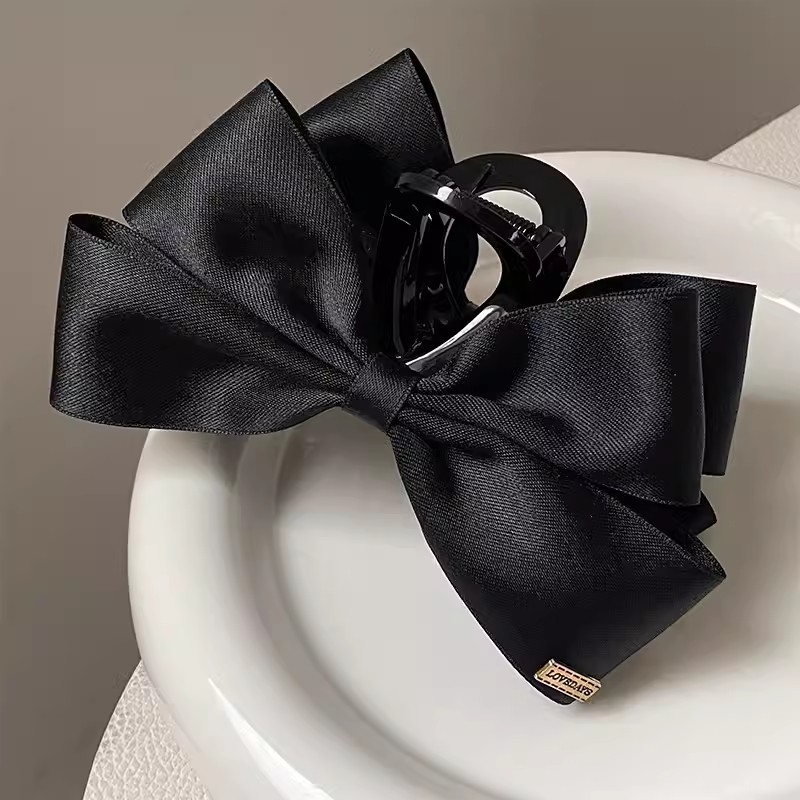 High-Grade Black Bow Claw Clip Headwear Female Large Hair Clip Back Head Shark Clip Updo Hair Clip Hairpin