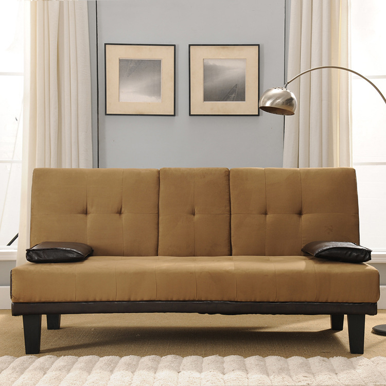 现代简约客厅家具皮革加绒布沙发床带杯架多功能家用可折叠沙发床