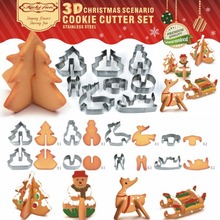 跨境专供3D立体8件套圣诞节圣诞节饼模烘焙工具 不锈钢饼干模现货