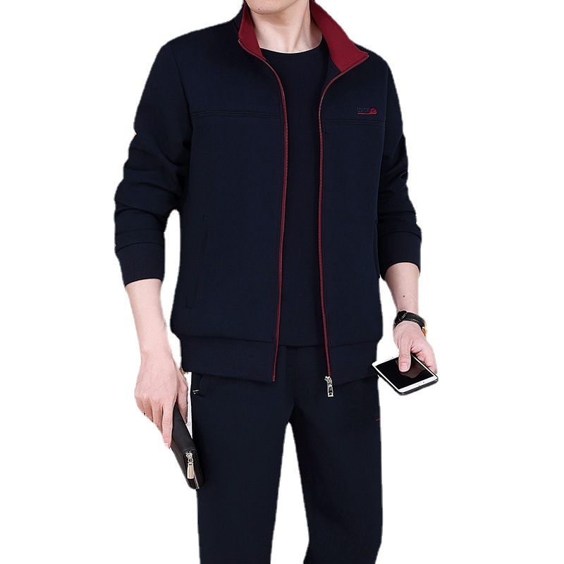 Middle-Aged and Elderly Sports Suit Men's Spring and Autumn 2022 New Middle-Aged Father Casual Sportswear Men's Two-Piece Suit