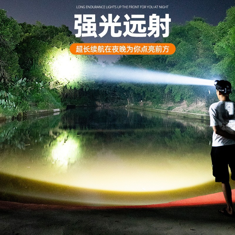 2024新款强光头灯超亮手电筒头戴式充电长续航氙气钓鱼煤矿专用灯