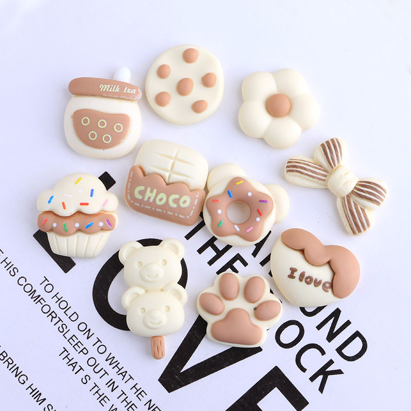 Beige Coffee Color Candy Toy Series Cream Glue Resin Accessories Wholesale Phone Case Material Barrettes Head Rope Material Package Worker