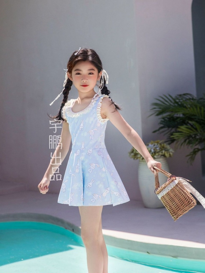 儿童泳衣女孩可爱新款蓬蓬裙小玫瑰花公主泳裙小童温泉度假泳装