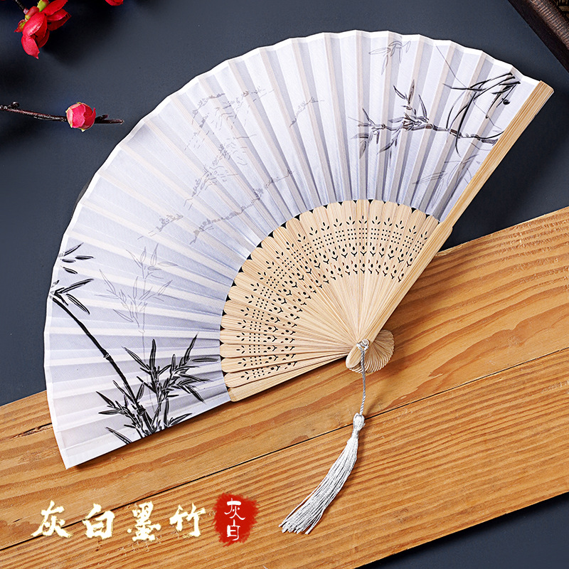 Chinese Style Summer Portable Tassel Fan Folding Fan Ancient Style Ancient Han Chinese Clothing Men's Hanfu Children Dance Small Bamboo Fan