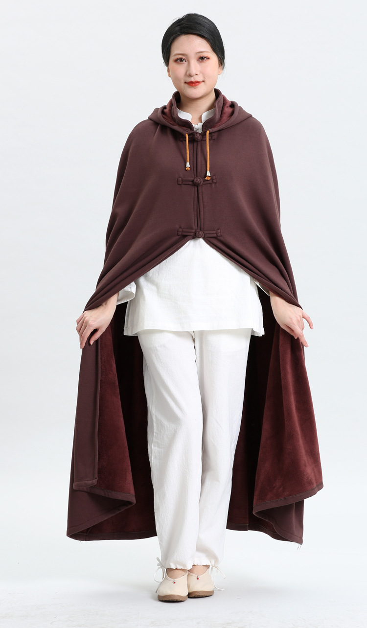 秋冬季精梳棉加绒打坐披风禅修斗篷无袖打坐服居士服僧服复古国风