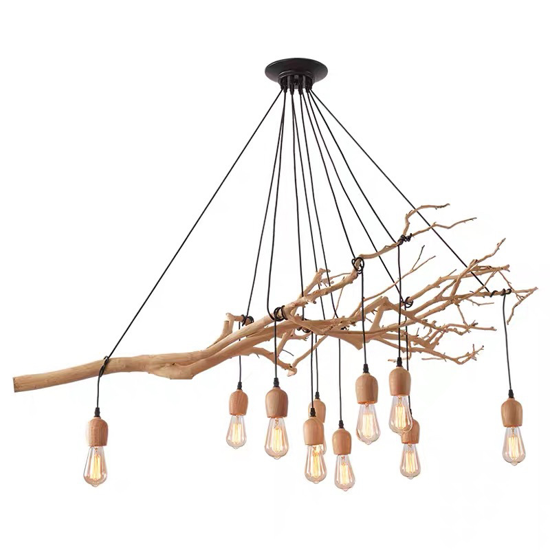 创意diy树枝吊灯现代北欧木艺灯头民宿客厅服装店天女散花多头灯