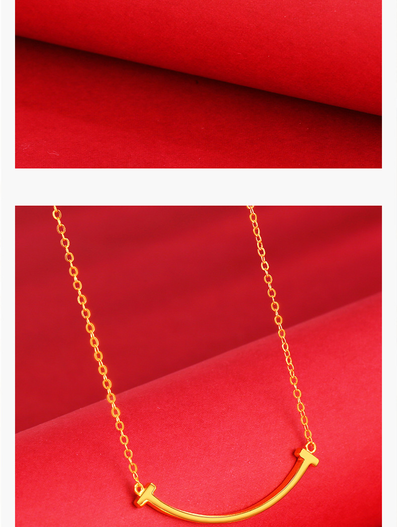 5g黄金套链足金999微笑项链纯金亮面笑脸锁骨链送礼女友水贝批发