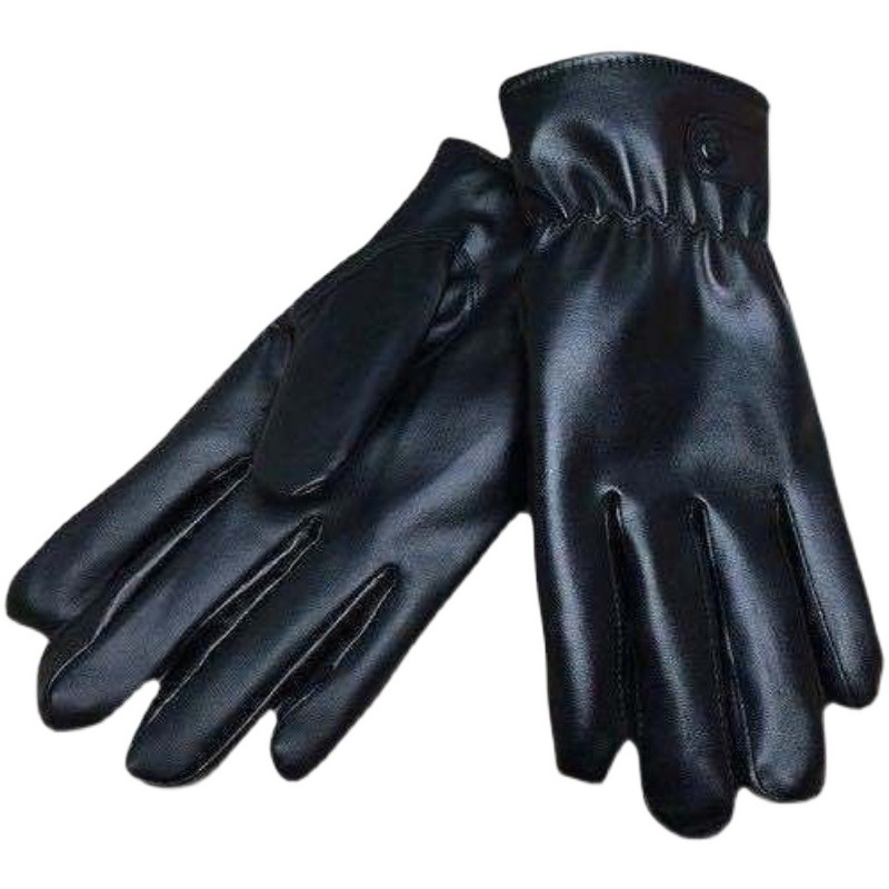 Men's and Women's Winter Warm Leather Gloves Wholesale Cycling Thickened Fleece-Lined Trendy Black New Touch Screen Pu Leather Gloves