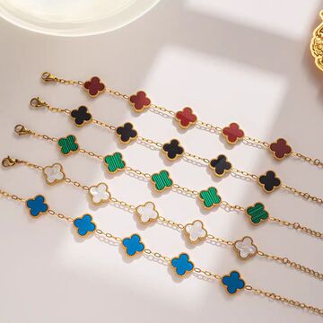 四叶草跨境网红爆款镀18k金色双面ol贝母幸运四叶草手链一件代发