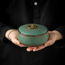 中式复古烟灰缸窑变家用陶瓷带盖防风防飞灰大号创意烟缸茶道摆件
