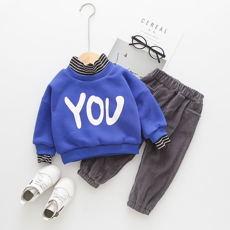 童装冬装新款加绒小童0-6岁洋气卫衣套装儿童加厚冬季套头两件套