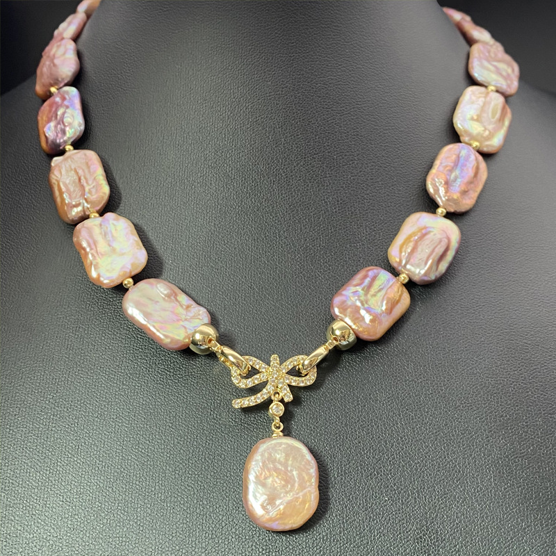 方形紫巴洛克珍珠项链锁骨链双活扣小众设计锁骨链ins潮流新年款