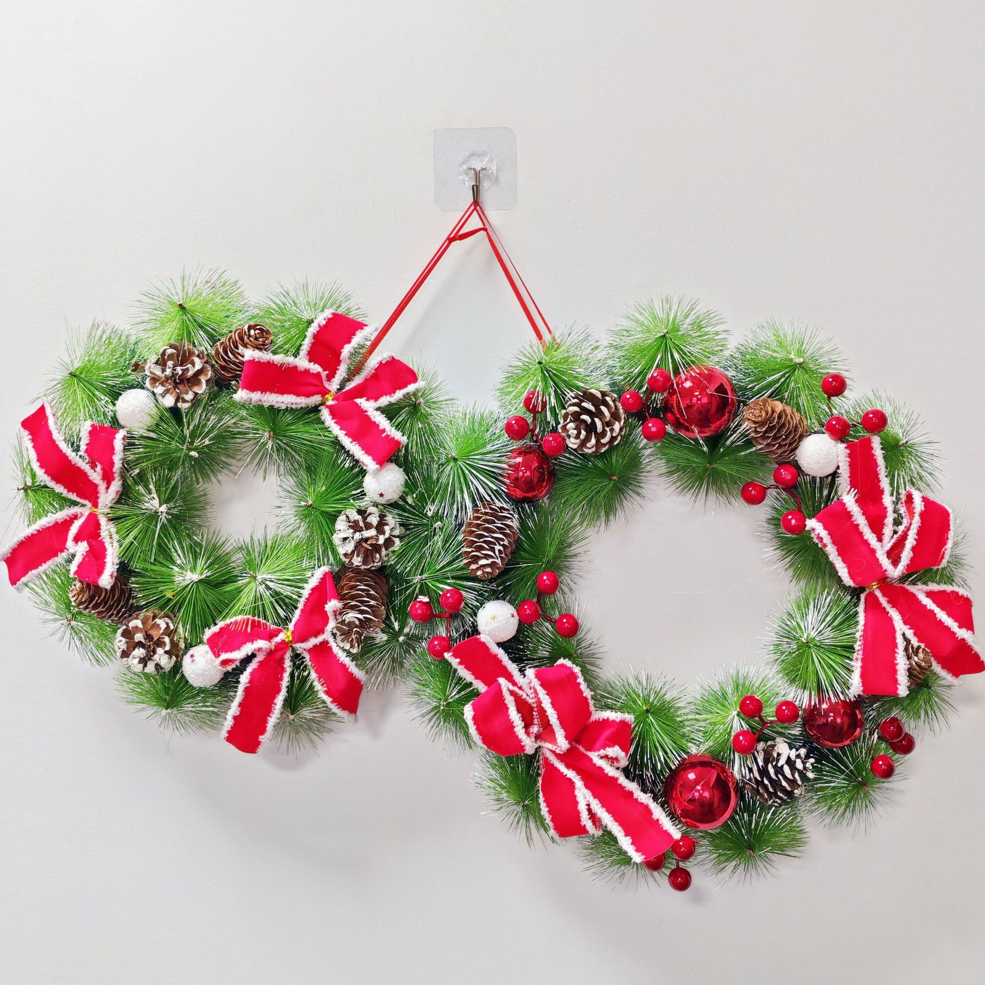 新品30cm圣诞花环mini亚马逊跨境圣诞节门挂饰迷你小花环松针花环