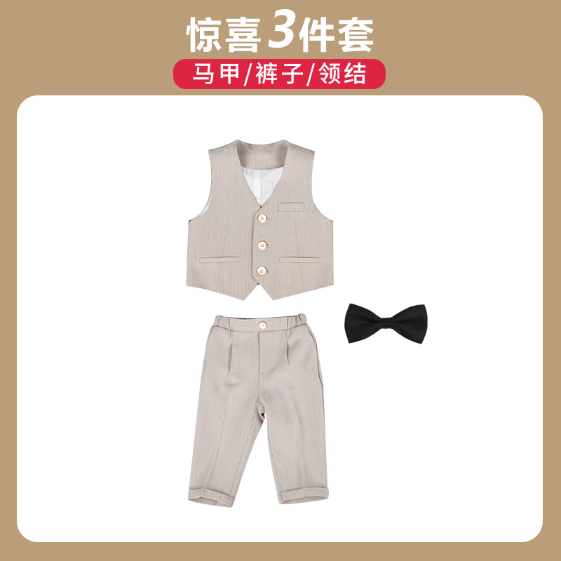 Boy's Suit Two Pieces Baby Full-Year Birthday Celebration Dress Boy's Korean-Style Double-Breasted Wedding Flower Girl's Small Suit