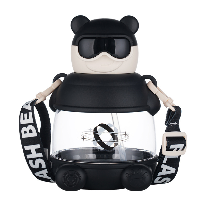 Tiktok Same Style Cool Glasses Bear Big Belly Cup Summer Trendy Personality Boys and Girls Plastic Crossbody Large Capacity Kettle
