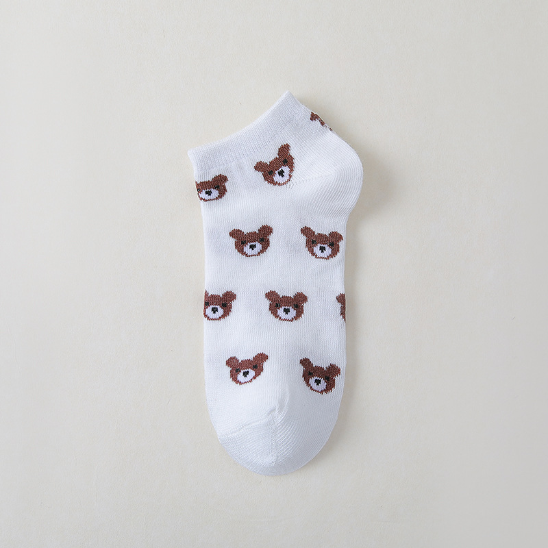 Women's Japanese Cute Bear Ankle Socks Autumn Short Fashionable Mid-Calf Low-Cut Polyester Cotton Students' Skirt Matching Socks