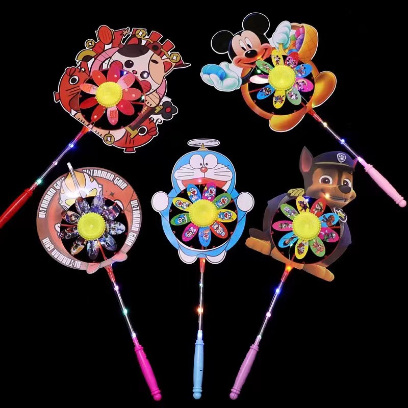 Children's Creative Cartoon Luminous Windmill Flash Toy Stall Night Market Push Small Gift Yiwu Supply Wholesale