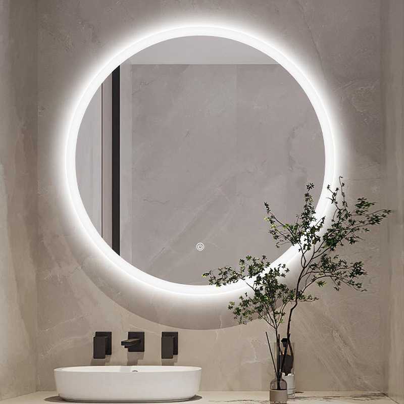 Smart Bathroom Mirror round Frameless Bathroom Mirror Transparent Cosmetic Mirror with Light Home Bathroom Anti-Fog Wall-Mounted