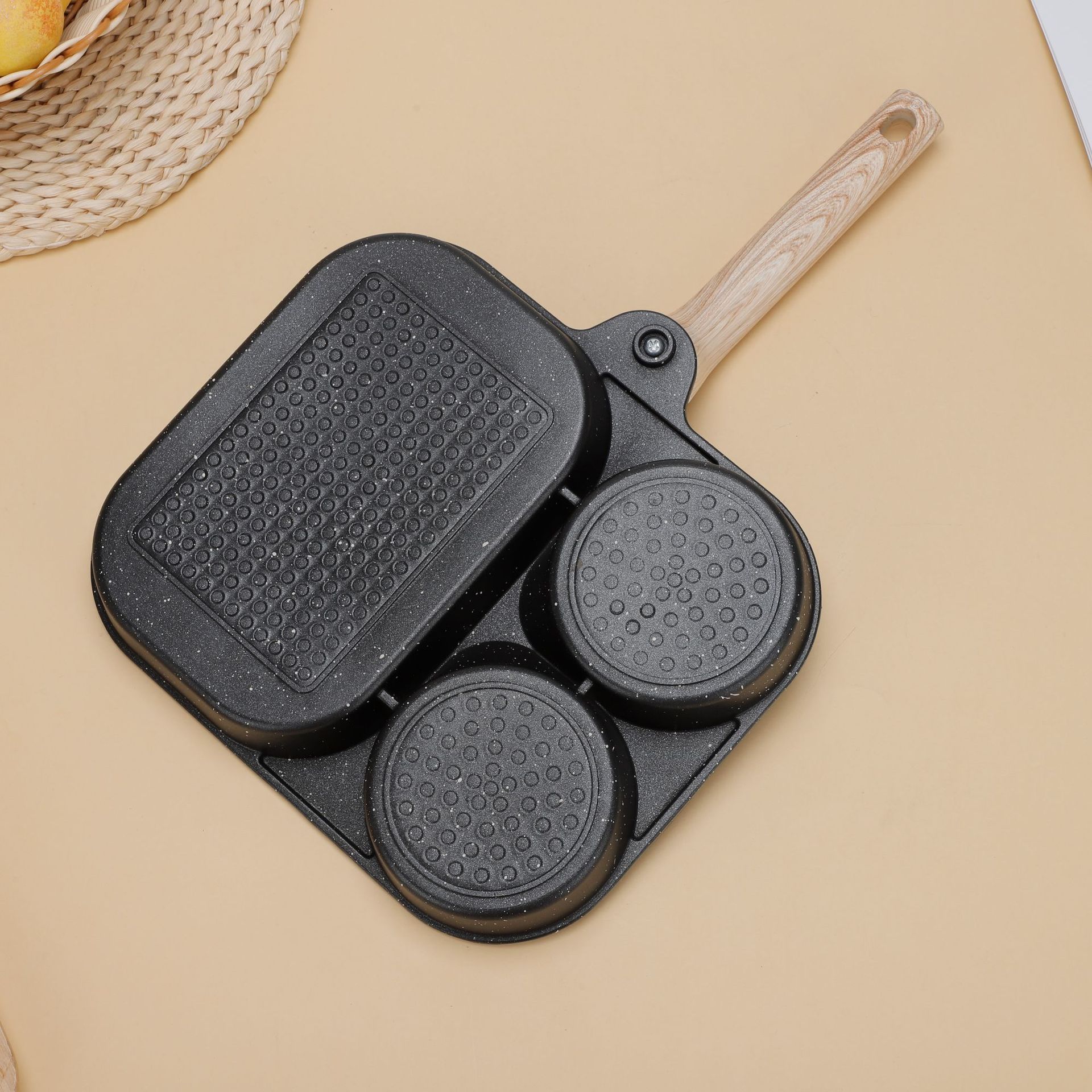 鸡蛋汉堡锅家用麦饭石四孔煎蛋锅不粘锅早餐平底锅蛋堡锅厂家直供