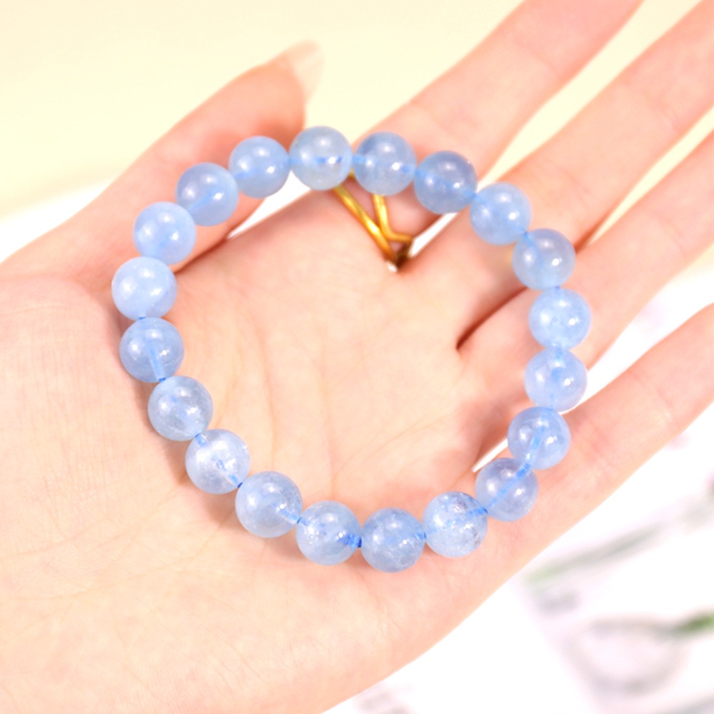 跨境天然海蓝宝手链手串女高级冰种多宝蓝色水晶圆珠盘串珠子批发