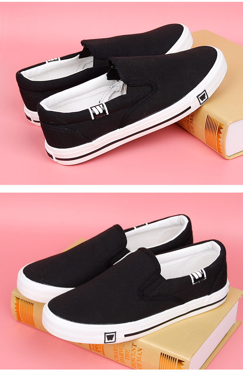 回力女鞋帆布鞋夏季小白鞋透气布鞋黑色一脚蹬懒人鞋透气学生百搭