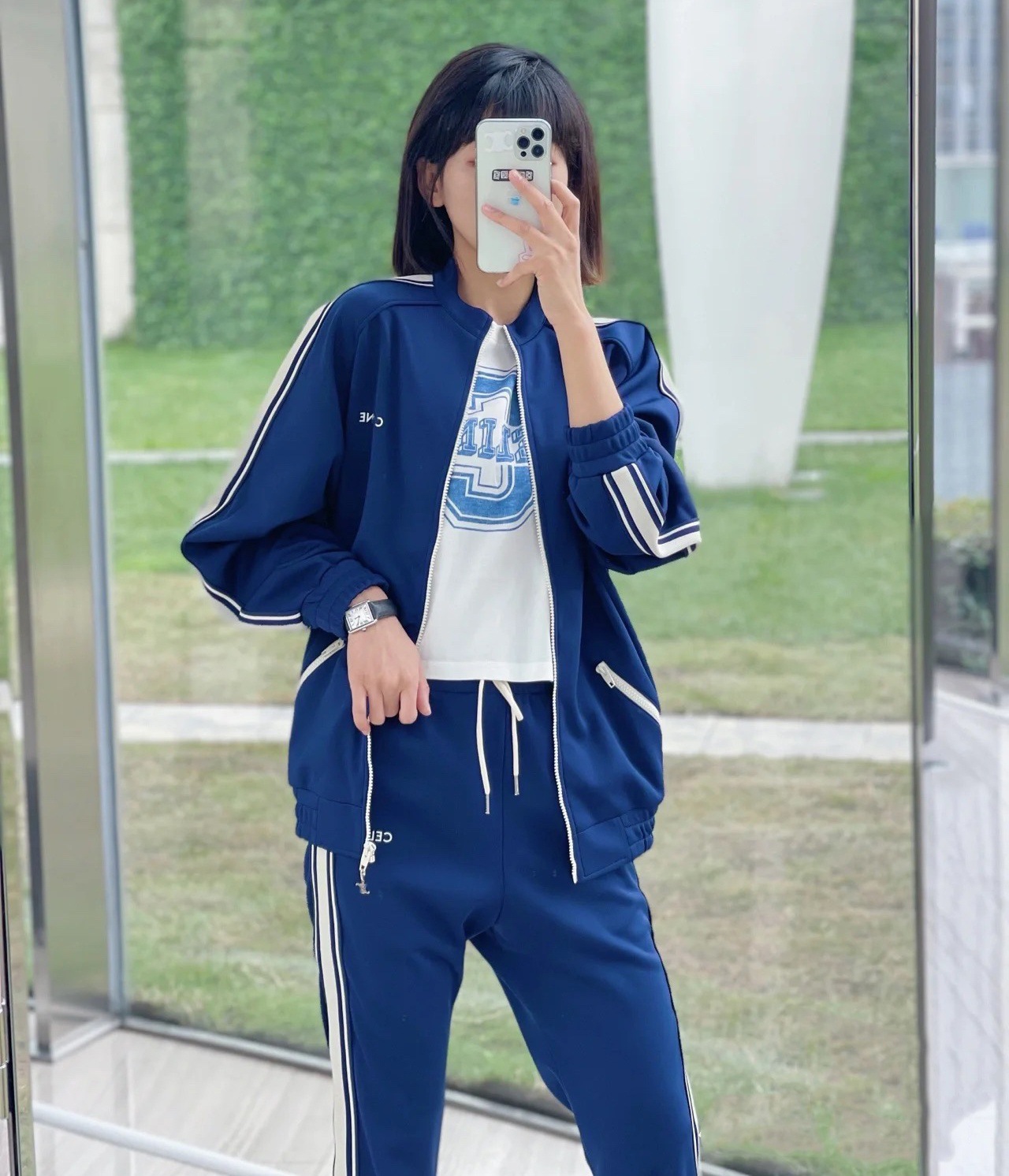 现货2022早春新款男女同款蓝色校服外套刺绣字母立领运动服套装潮