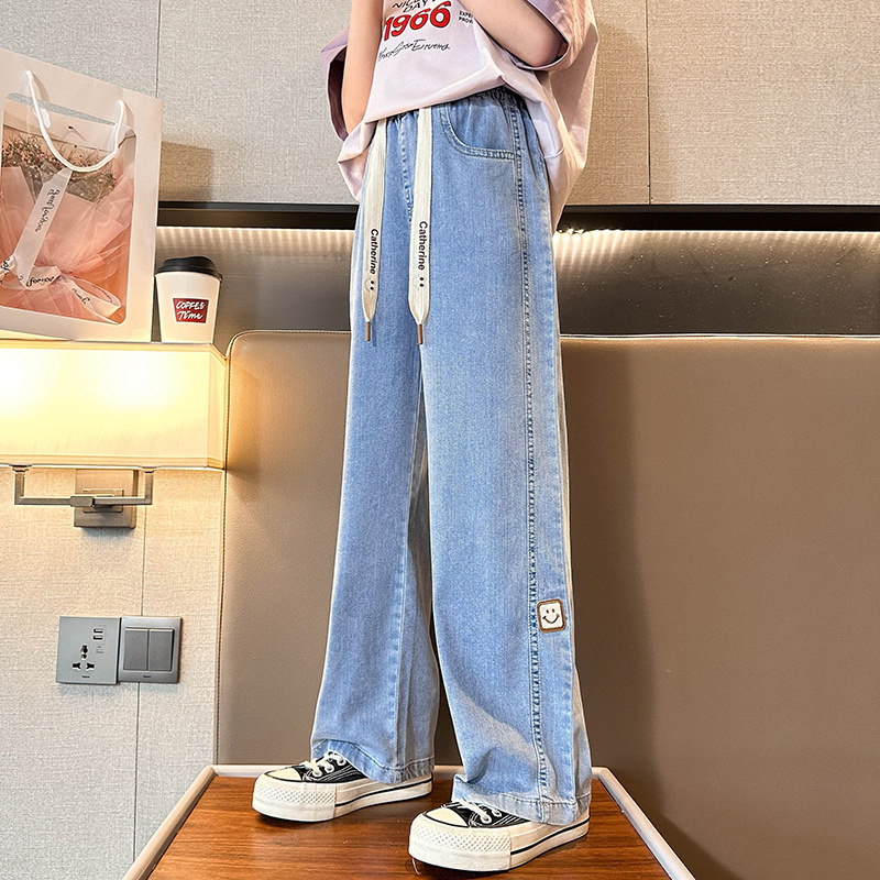 girls‘ jeans spring and autumn 2024 new children‘s summer tencel anti mosquito pants girls‘ spring clothes wide-leg pants