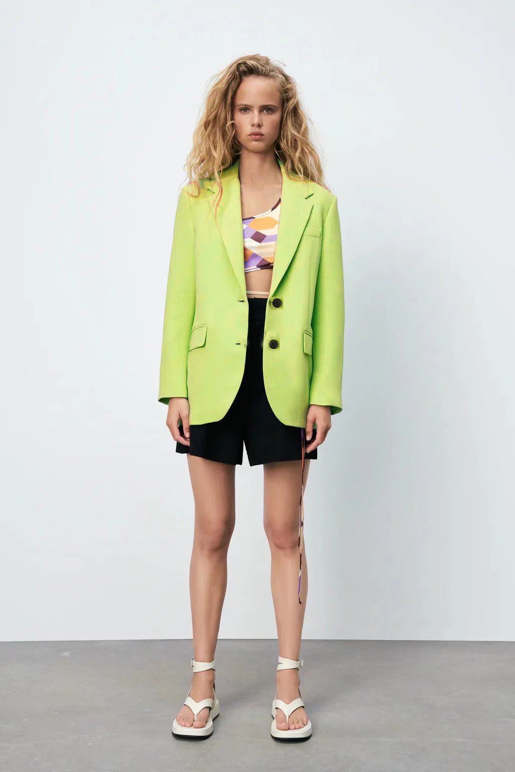 欧美批发2022夏季荧光黄女式西装外套y12-57117