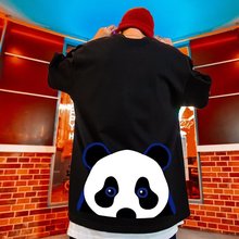 国潮恶搞熊猫短袖T恤男ins潮流宽松加肥大码胖子男装夏季五分半袖