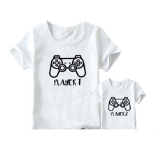 ins速卖通Ebay亚马逊英文字母 游戏机玩家有趣印花父母亲子装T恤