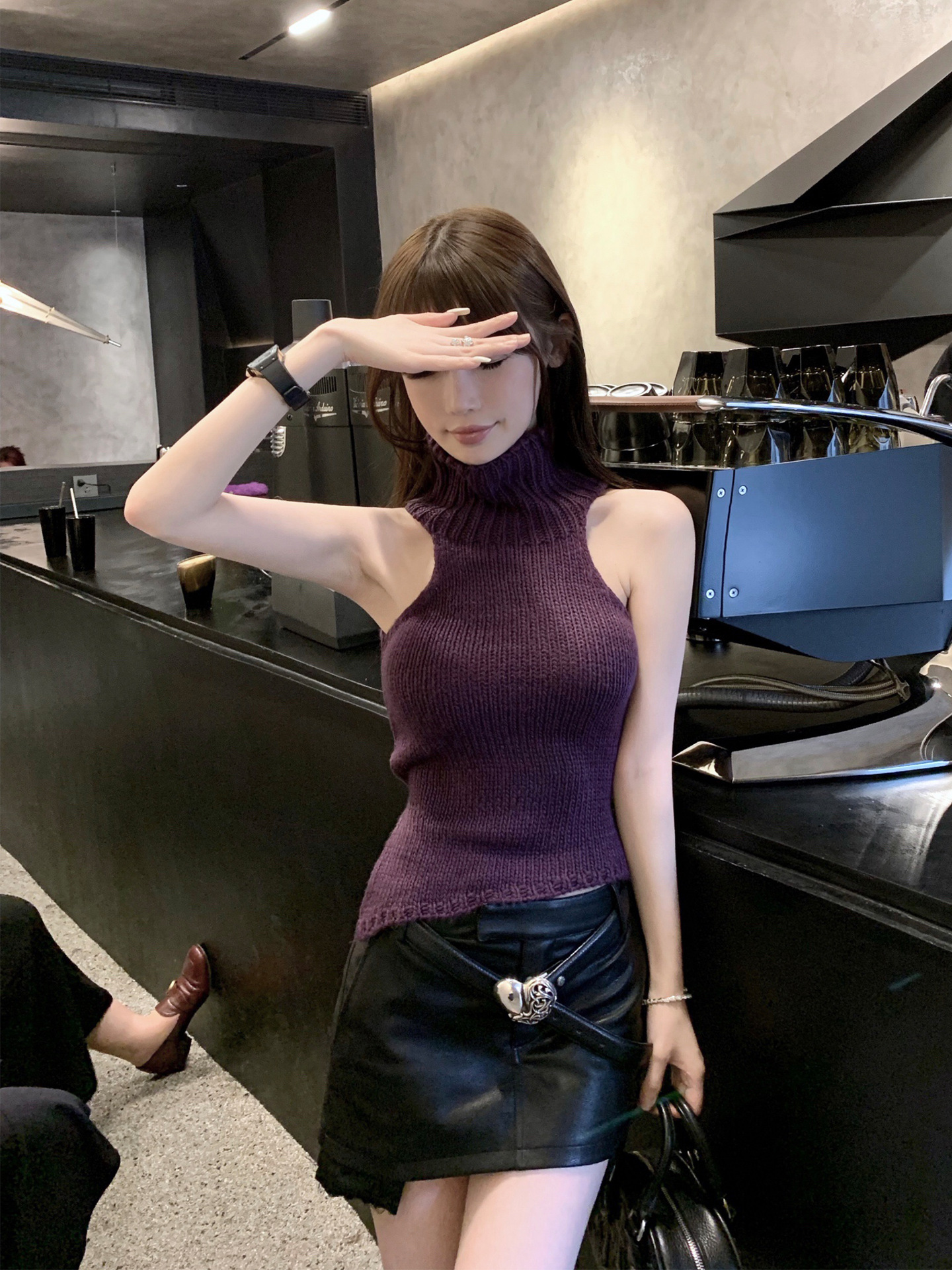 chicyou【胸大腰细身材拿捏】高领性感露背针织显瘦无袖毛衣上衣